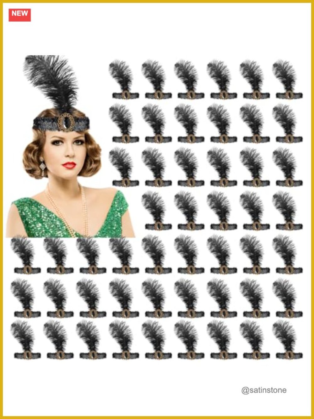 1920s Flapper Headband Set Feather Sequins Rhinestones Costume Party Bulk